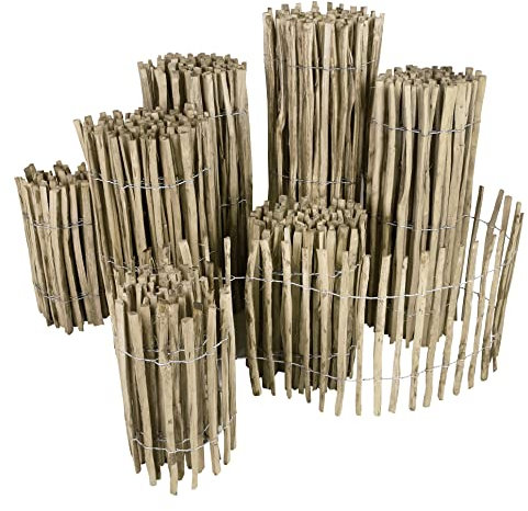 Kastanienzaun Staketenzaun aus Haselnuss Nicht imprägniert 7 Größen Höhen 50 cm - 120 cm Länge: 5 Meter 3-4 cm gut gespaltenen Stäben sicheren Spitzen (70x500cm 3-4cm)