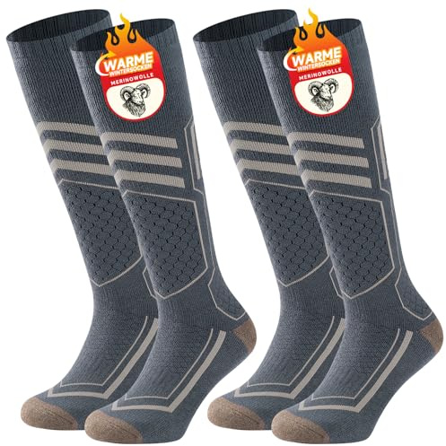 TANSTC Calze Calzini da Sci in Lana Merino Antifreddo Spessi Calze Termiche Uomo Donna Invernali Lunghe 43-46 Calzini Sportivi Caldi Asciugatura Rapida Antiodore per Snowboard Lavoro, Grigio Adulto