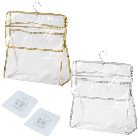 ONEBO 2 Stück Transparente Tragetasche,Transparente Duschtasche mit Haken, Kulturtasche zum AufhäNgen fur Dusche,für Schlafsaal Fitnessstudio Camping(Gold, Silber)