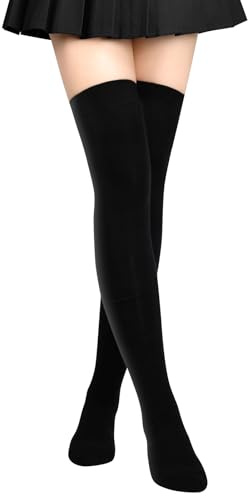 Aomig Chaussettes Hautes Montantes Femme, Genoux Longues Cuisse, Genou à Rayures Mi-Bollet, College Socks Accessoire de Costume (Épais Style-Longs Style)