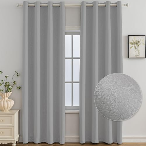 Ystyle Cortinas Termicas Aislantes Frio y Calor Opacas Dormitorio 2 Piezas, 140x145 CM, Modernas Blackout Cortinas con Ojales para Habitacion Salon, Grigio Chiaro