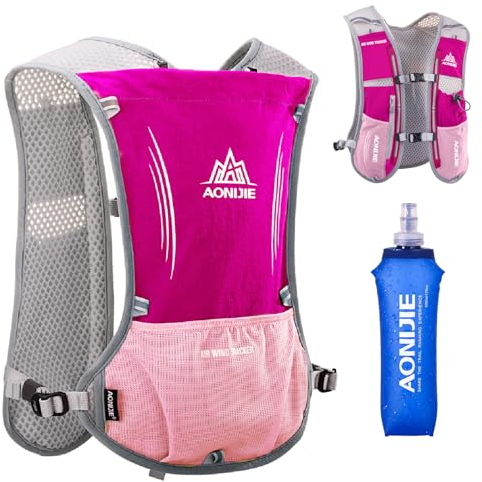 Azarxis Trinkrucksack 5L / 5.5L, Ultraleichter Laufrucksack, Trailrunning Rucksack, Hydrationspack für Laufen, Joggen, Wandern, Marathon (Rosenrot (5L) - mit 1 Soft Flask (500ml))