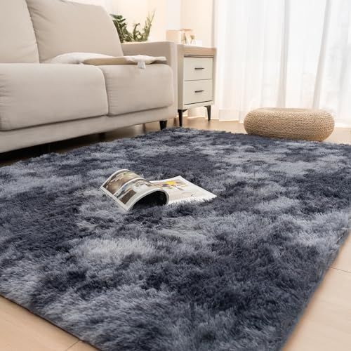 Vamcheer Hochflor Flauschiger Wohnzimmer Teppiche - Langflor Einfarbig Weich Schlafzimmer WaschbarerTeppich, Shaggy Carpet für Fußbodenheizung Geeignet, Plüsch Wohnzimmerteppich Grau 160X230