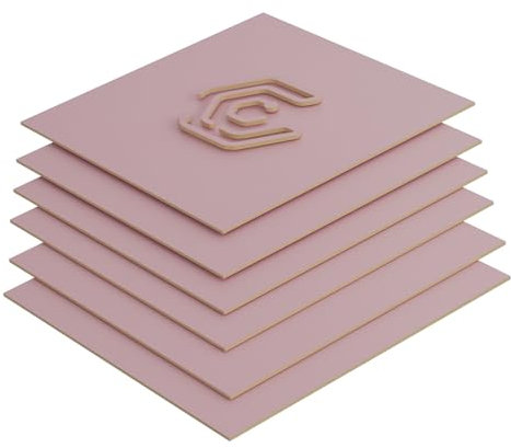 Creatorally Tablero MDF 3mm, Tabla de Madera Bricolaje Corte Laser 30x30 cm, Plancha de Fibra 6 Piezas para Manualidades Grabar Maqueta Color Maderas (Rosa)