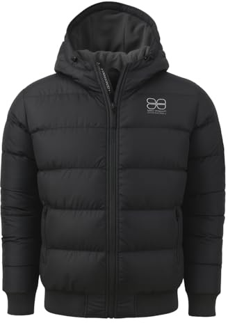 Crosshatch Mens Padded Quilted Zip Pockets Mirco Fleece Lined Hood and Pockets Winter Coat Jacket by JEANBASE Black XL
