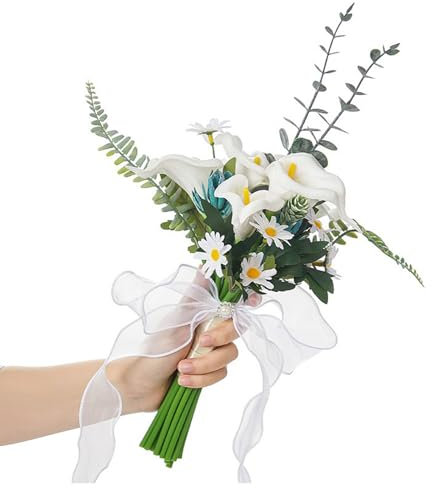 Bouquets de Demoiselle d'honneur Calla Artificielle, Tenant des Fleurs, Bouquet de Mariée avec Rubans Doux, Centres de Table Floraux de Mariage pour Décoration d'anniversaire de