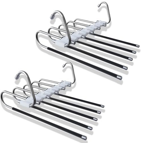 RYHHH 5 In 1 Grucce Pantaloni,2 Pezzi Grucce Pantaloni Salvaspazio,Porta Pantalone Per Armadio, Appendini Portatili Multifunzionali Richiudibili a 5 Posti, Per Pantaloni, Jeans, Sciarpe, Gonne -Nero