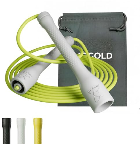 MOGOLD Corde à sauter, 300 cm de corde en PVC avec noyau en coton, poignées ergonomiques, longueur réglable, Noir (Blanc)