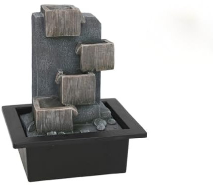 Fontana d'acqua decorativa da tavolo, cascata a 4 livelli, 17,5 x 21 x 24 cm, design rustico in grigio e nero