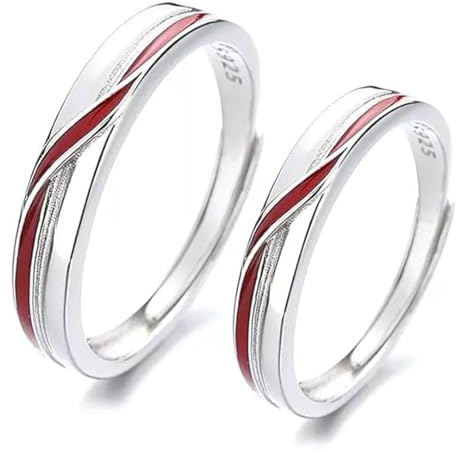 Genérico Anillo De Plata De Ley Ajustable Con Alambre Rojo, Plata De Ley 925 Pareja Anillos De Boda Juego De 2 Hombre Mujer Anillos De Compromiso Regalos Para Parejas De Aniversario Joyería