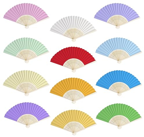 Ventaglio a Mano Multicolore Ventilatore di Bambù Carta Pieghevoli Paper Fans per Matrimonio Festa di Compleanno Strumento Feste Bomboniere Fai Da Te Decorazione di Nozze 12 Pezzi