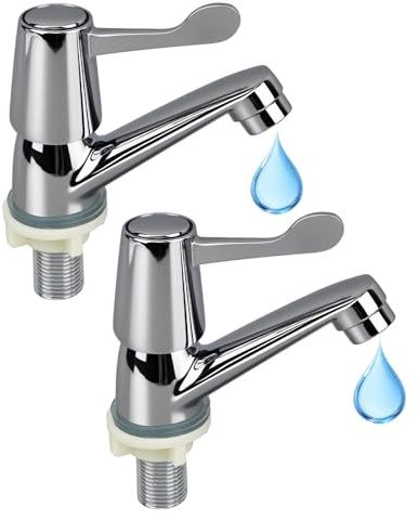 2Pcs Bathroom Basin Taps, Zinc Alloy Bathroom Sink Tap Chrome Brass Pillar for Hot and Cold Water, Pair of Sink Tap Modern Basin Ta-ps for Bath-Room and Kitchen Turn Lever Taps