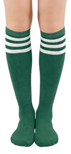 HUKUMA Calcetines largos a rayas, calcetines por encima de la rodilla hasta el muslo, calcetines a rayas hasta la rodilla, calcetines de fútbol, calcetines deportivos de fútbol, medias de animadora