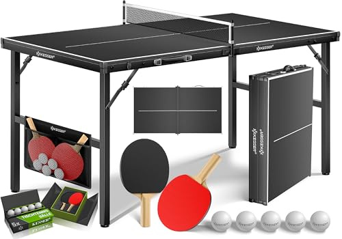 Kesser® Tavolo da Ping Pong Mini con Set di Racchette da Ping Pong, Palle da Ping Pong e Rete da Ping Pong | Per Interni | Da Viaggio, Tavolo Laminato + Pieghevole – Design da Valigia, per Bambini e