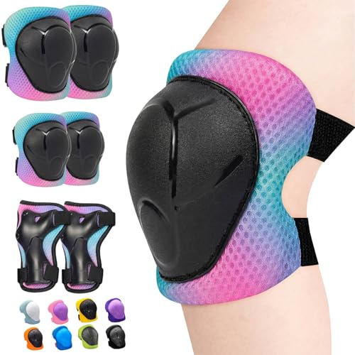 Inkidio Knäskydd för barn, enhörning, skyddsutrustning, set med knäskydd och armbågsskydd med handledsskydd för flickor, pojkar, rullskridskor, inline-skridskoåkning, skoter, cykling, cykel