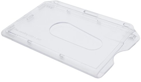 3 Pack - Slim Heavy Duty Horizontal ID Badge Holders - Hard Plastic (Holds 1 Card) Clear Polycarbonate - Single CR80 30 Mil UV Protect Rigid Case w Easy Access Thumb Notch Dispenser by Specialist ID