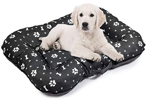 BOUTIQUE ZOO Hundebett - Wasserfest, Waschbar Hundematte aus Codura | In & Outdoor für mittelgroße Hunde | Farbe: Schwarz mit Weiß Muster, Größe M: 80 x 65 cm