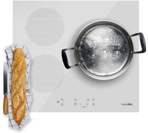 UNIVERSALBLUE Placa de Inducción Blanca 3 Fuegos | Encimera Induccion Táctil 7000W | Vitroceramica Induccion Bloqueo Infantil | Apagado Automático | 9 Niveles de Potencia | Función Boost