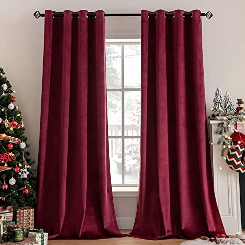 MIULEE Rideaux Velours Bordeaux 140x215 CM Lot de 2, Luxurious Doux Semi-occultant Rideau à Oeillets, Rideau Thermique Isolant Anti Chaleur Velours pour Chambre, Opaque Rideaux Salon Moderne