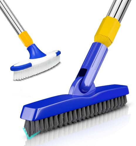 ITTAR Grout & Scrub Brush Combo, Floor Scrubber with Long Handle, Multi-Purpose Stiff Bristles Cleaning Brush Set for Tile, Grout, Deck, Kitchen, Shower Floor (2 Pcs)