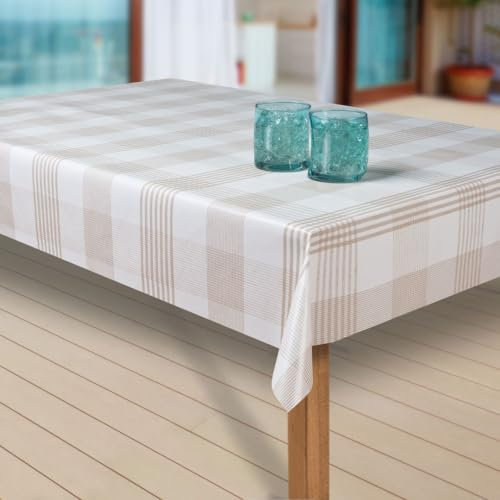 laro Wachstuch-Tischdecke Abwaschbar Garten-Tischdecke Wachstischdecke PVC Plastik-Tischdecken Eckig Meterware Wasserabweisend Abwischbar G03, Muster:Streifen Weiss-braun, Größe:118x200 cm