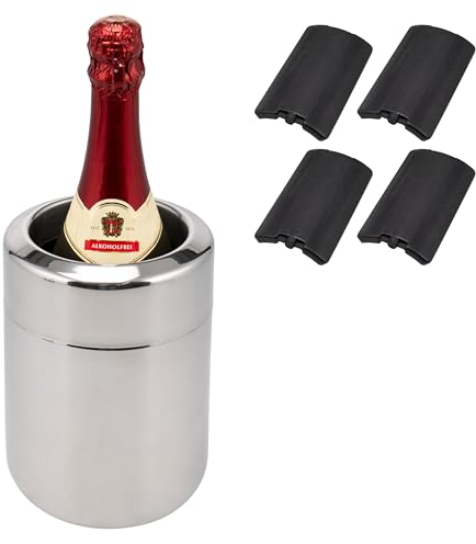 bremermann Edelstahl-Flaschenkühler mit Kühlakkus, Kühler für 750 ml-Flaschen, rund