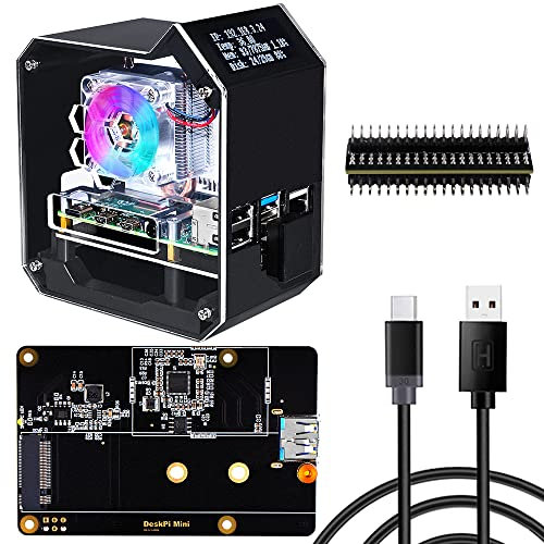 GeeekPi Raspberry Pi 4 ABS Mini Tower NAS Kit, Ice Tower Kühler Gehäuse mit Netzteil, M.2 SATA SSD Speichererweiterungsplatine und 0,96 Zoll OLED-Display nur für Raspberry Pi 4B