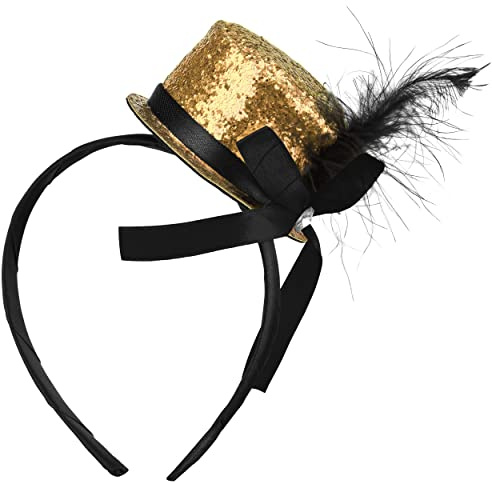 Balinco PARTYHUT, Barrettes de cheveux des années 20 Costume Cylindre Femme & Homme, Top pailleté, Nouvel An, Carnaval, Mardi Gras, Accessoires de tenue de fête, Or, Rouge, Noir, Argent (Or)