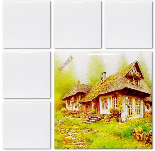 Sumex Sublimationsrohlinge Keramikfliesen zum Basteln, 6 Stück, glänzende weiße Keramikfliesen für Wärmepresse (10 x 10 cm)