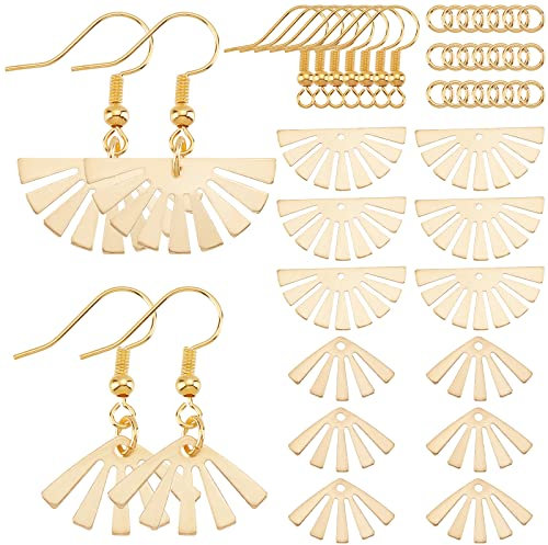 SUNNYCLUE 1 boîte DIY 20 paires de Breloques D'Éventail Breloques Feuille de Palmier Kit de Fabrication de Boucles D'Oreilles Breloques en Laiton pour la Fabrication de Bijoux Breloques Breloques Doré