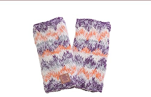 Pachamama Handvärmare i ull/mohair för kvinnor, sherpa-fleecefodrad, handstickad mjuk rand, en storlek, handgjord, extra varm, Fair Trade (Damson)