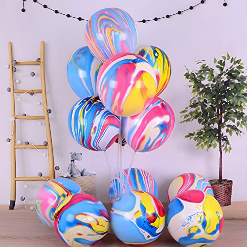 Luftballons Bunt 12 Zoll 30 Stücke Bunte luftballons Achat Marmor Ballons Regenbogen Latex Ballons Tie Dye Swirl Effekt für Geburtstags Hochzeit Baby Shower Hippie Party Dekorationen Lieferungen