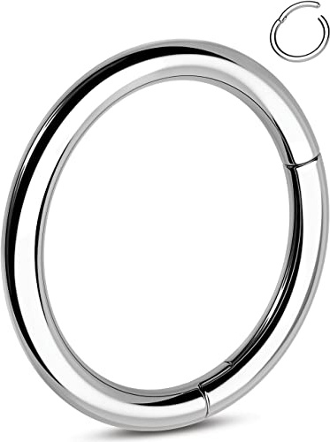 OUFER G23 Titanium Clicker Ring Hoop Cartilage Earrings Helix Piercing Jewellery 16G Daith Rook Conch Hinged Septum Lip Labret Nose Ring 1.2mm for Men Women Gift 6-12mm