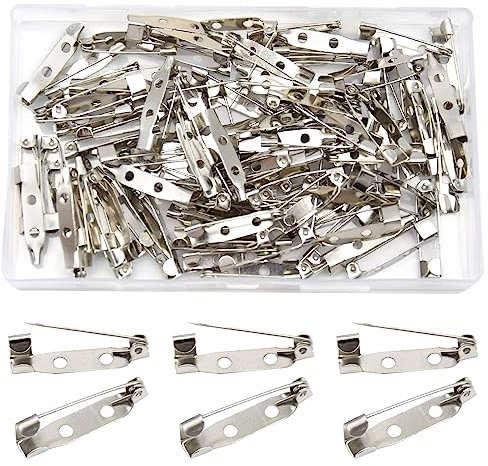 Hocansen 100 Pieces Bar Pins Locking Pins Backs Safety Clasp Brooch for Name Tags Badges Corsage Making and DIY Crafts(25mm/XC)