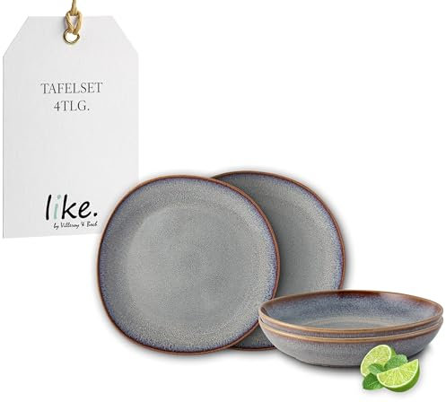 like. by Villeroy & Boch Lave, Set De Vajilla De Loza, 4 Piezas, Aspecto Alfarero, Servicio De Mesa Para 2 Personas, Beige