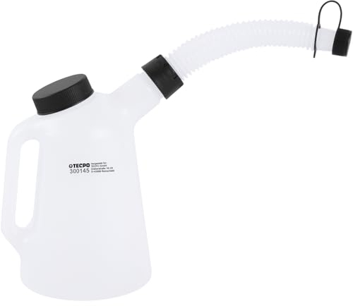 TECPO Ölkanne 1 Liter Messbecher mit Ausgussrohr, Ölmessbecher mit Schraubdeckel & Messskala Messkanne in 0,5 Liter-Schritten Füllkanne, ideal für Motoröl & Bremsflüssigkeit