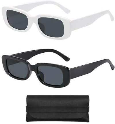 COACOM 2 Occhiali da Sole Quadrati Con Tasca, Y2k Rettangolari, Moda Retrò per Uomo e Donna (Nero, Bianco)
