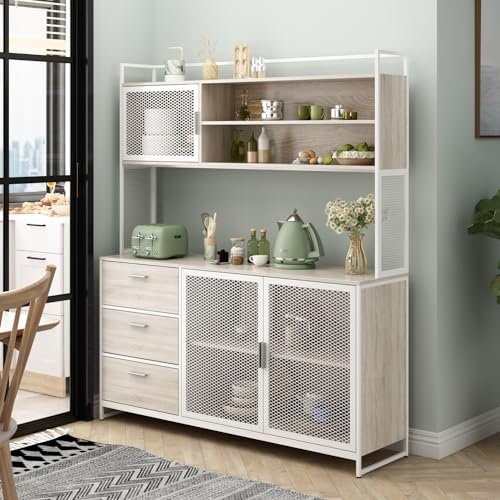 Caldion Buffetschrank,Küchenschrank mit Arbeitsplatte,Hochschrank Küchenbuffet mit 3 Schubladen, Vitrinenschrank mit Ablagen, Esszimmerschrank für Küche, Wohnzimmer, Esszimmer,150x40x174cm