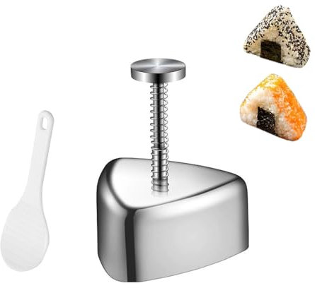 YWKJDDM Onigiri und Sushi Maker mit Reislöffel - Dreieck Reisbällchen Form aus Stainless Steel für DIY Herstellungsset