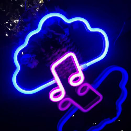 Coppia di note musicali e nuvole, logo neon LED blu + rosa, design carino, doppia batteria USB/AA, bar, partito, luci della decorazione domestica, regalo di vacanza