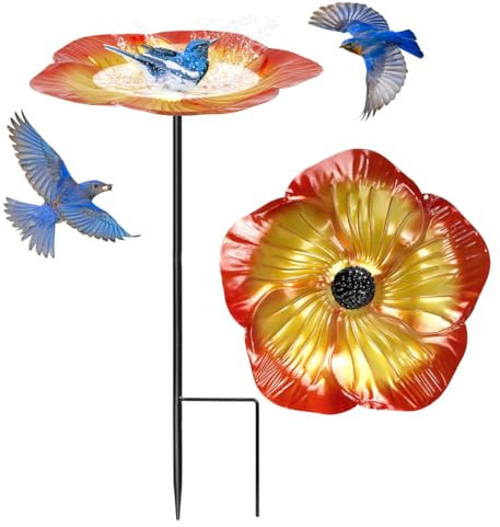 Vogelbad Garten Stehend, Vogeltränke Stehend, Vogeltränke Sommer, Vogeltränke Balkongeländer Bird Bath Frostsicher, Vogelfutterhaus mit Ständer Wassertränke Vogelfutterspender für Draußen (Gold)