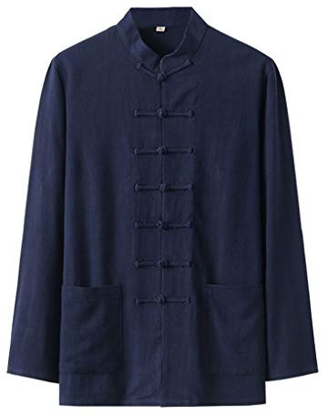 Chinesische Kleidung Tai-Chi-Uniform for Herren, Tang-Anzug, traditionelle Kung-Fu-Kleidung, Baumwolle und Leinen, Meditationskleidung, Kampfsport-Anzug, Morgenübungen, Kleidung, Mantel(Cyan,XXL)