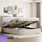 BHFFTHK Polsterbett 160x200 cm,Doppelbett mit Stauraum und Lattenrost,LED Kopfteil mit USB Ladefunktion,Hydraulisch Stauraumbett Funktionsbetten Rückenlehne Bettgestell,Samt,Beige