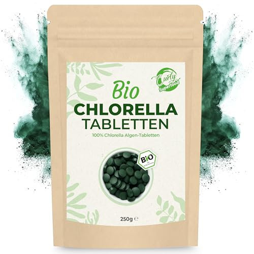 Curly Superfood - 500 Chlorella Bio Presslinge (je 500mg) aus 100% reinen Chlorella Algen aus kontrolliert biologischem Anbau - Garantiert frei von Zusatzstoffen, Vegan & Plastikfrei