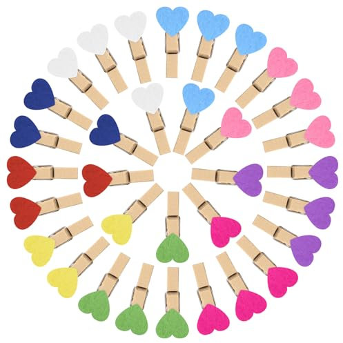 Vicloon Wäscheklammern aus Holz, 90 x Liebe Bunte Holzklammern, 3.5cm Holzwäscheklammern, Nachhaltige Deko Klammern, Gelten Holzklammern zum Basteln, Fotowand und Verpackung Gastgeschenk