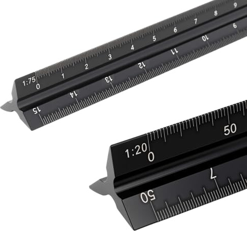Jecdfs Règle Triangulaire en Aluminium pour Architectes et Dessinateurs - Noir - Échelles 1:20 1:25 1:50 1:75 1:100 1:125 - Règle Technique Précise pour Étudiants et Ingénieurs