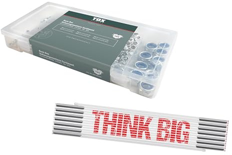 TOX-set med låsmuttersortiment (195 delar) + THINK BIG 3 m tumstock, mutter (vz.) med plastring i 6 storlekar och transportlåda, M3, M4, M5, M6, M8, M10 + måttstock, 094909155