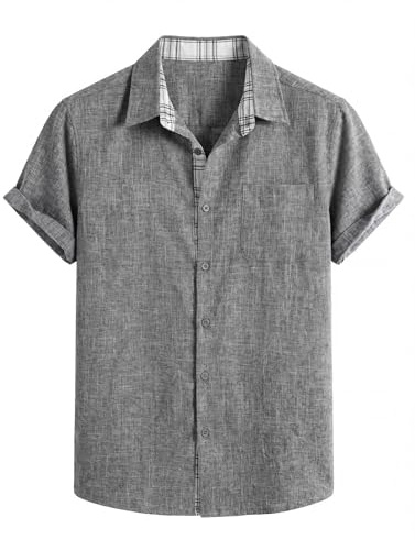 Voqeen Camisas Hombre Manga Corta Verano Camisa con Bolsillo con Botones Ligero Camisas de Vestir Trabajo Regular Casual Shirts