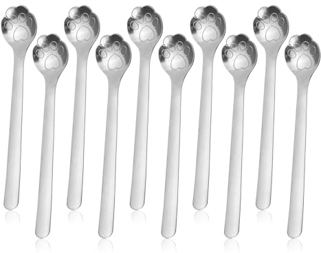 20 cucharas pequeñas de acero inoxidable con forma de pata de gato, cucharas de postre para azúcar, café, pasteles, postres (plata)