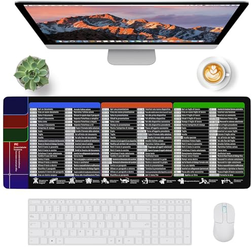 SYCEES Grande Tappetino per Mouse Tastiera con Scorciatoie per Ufficio,900*400mm Tappetino per Scrivania con Scorciatoie da tastiera e Formule in Italiano per Excel/Word/PPT/Grafici/Dati/Navigazione